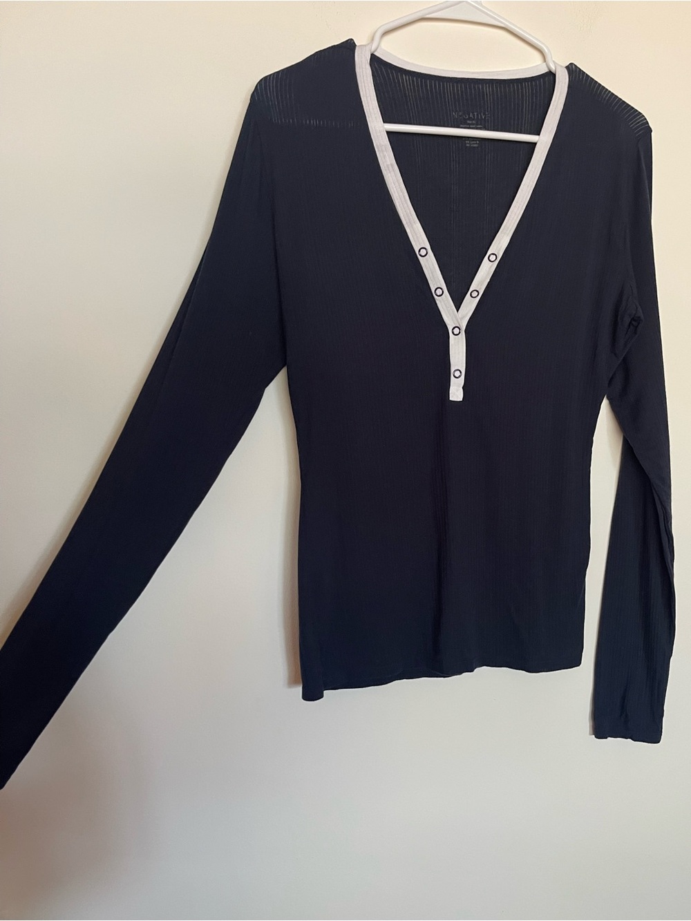 RARE Negative Underwear Whipped Long-Sleeve Henley Navy with White Trim Sheer XL - Picture 2 of 6